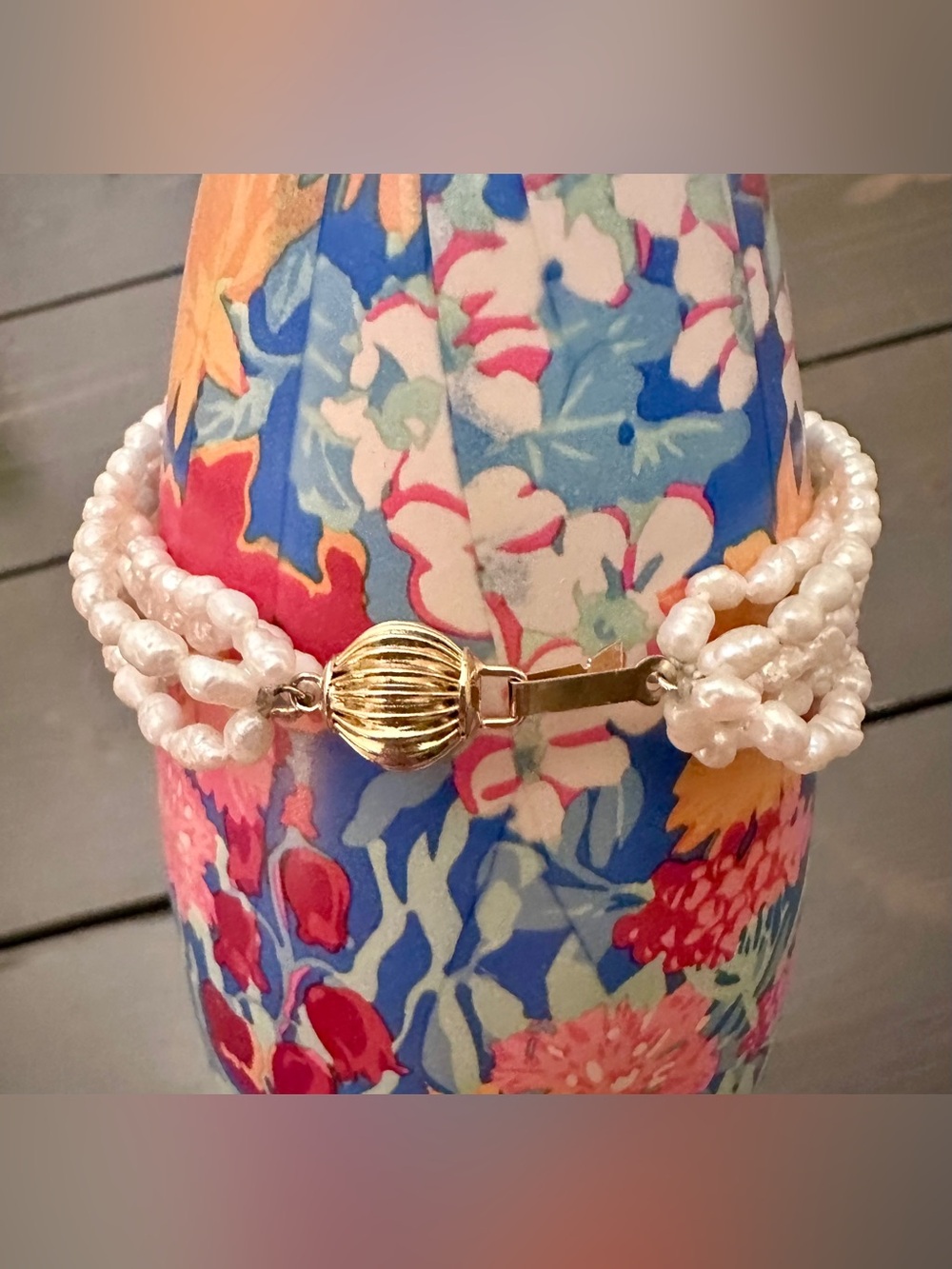 Vintage 5 Strand Freshwater Rice Pearl Bracelet Coquette Estate Gold Tone Clasp